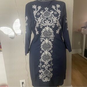 Elegant Long Sleeve Dress with Floral Embroidery